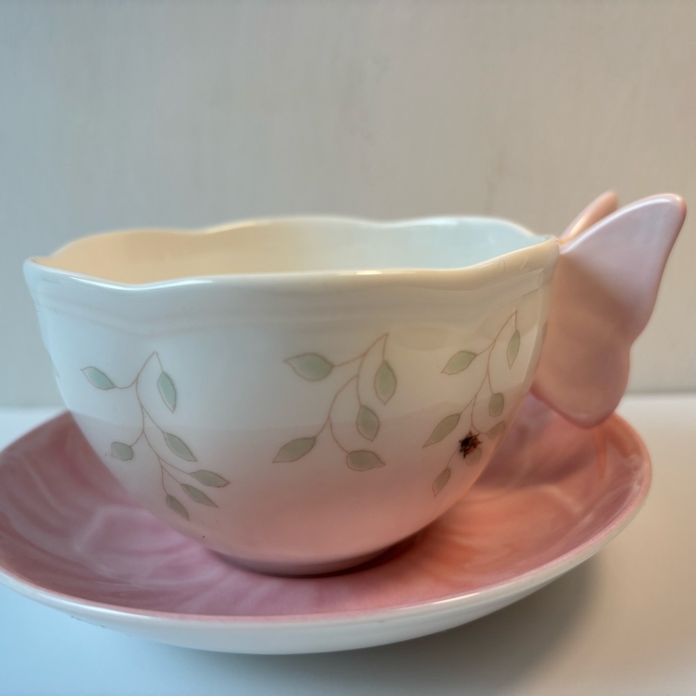 Lenox Butterfly Meadow Figural Pink Cup & Saucer